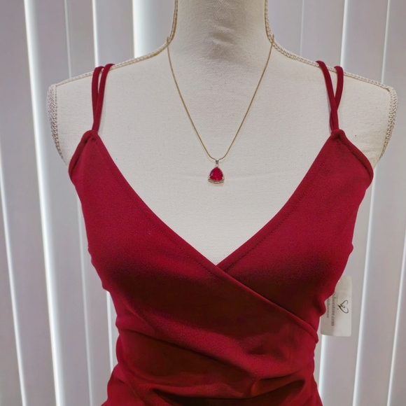 Windsor ✦ Open Back Burgundy Mini Dress ✦ Asymmetrical Wrap w/ Draped Bodycon S - Picture 6 of 17